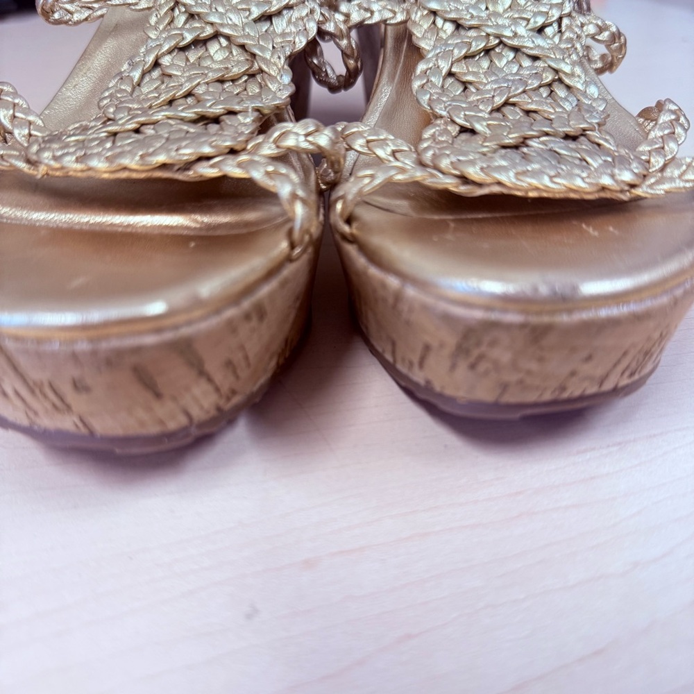 Kate Spade New York Metallic Gold Braided Leather Slingback Wedge Heels Size 5.5 - Picture 11 of 11